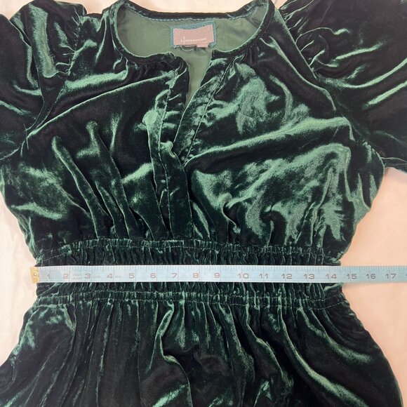 Anthropologie Somerset Mini Dress Tiered Dark Green Velvet Large - Picture 9 of 14